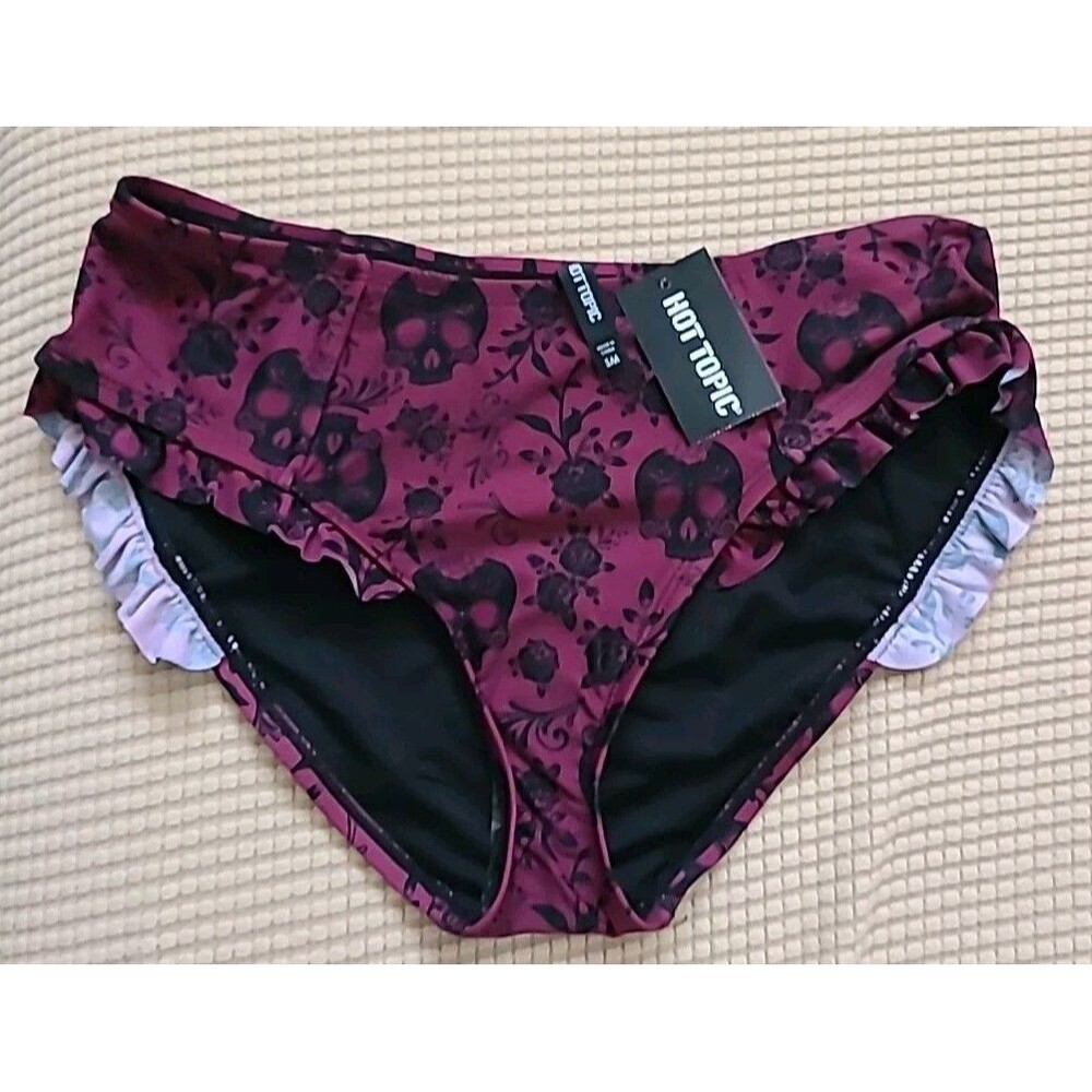 Hot Topic SZ Sm High Waisted Skull Roses Swim Bottoms~